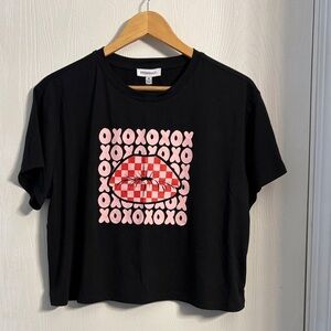 Freshman Black Crop Top with Pink and Red Graphic